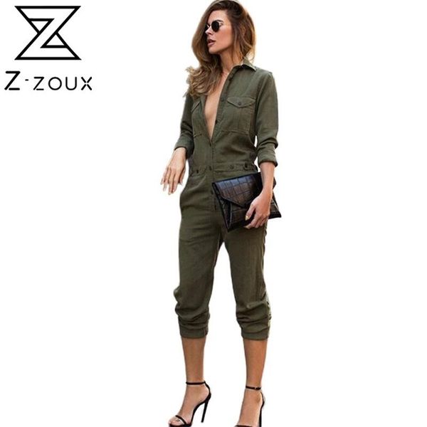 Tuta da donna Verde militare Pagliaccetti Vita alta Slim Manica lunga Moda 210513