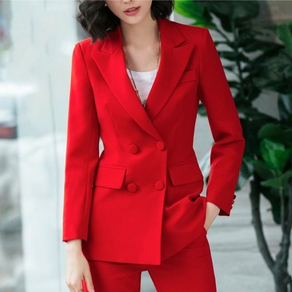 

women's suits & blazers autumn winter elegant office ladies slim womens two piece sets long sleeve blazer and ankle length pants fashio, White;black