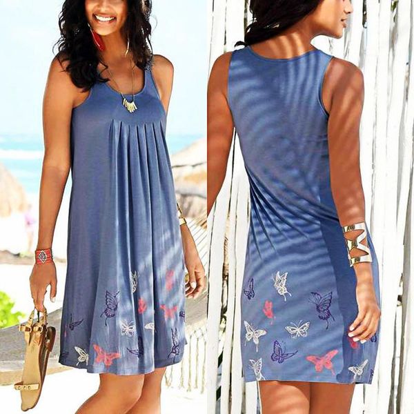 

casual dresses 2021 summer women's fashion print o neck spaghetti straps sleeveless pleated empire knee lenght dress ladies basic slim, Black;gray