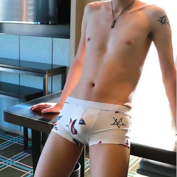 

underpants fashion men underwear comfortable loose trunks cotton boxer shorts print man home, Black;white