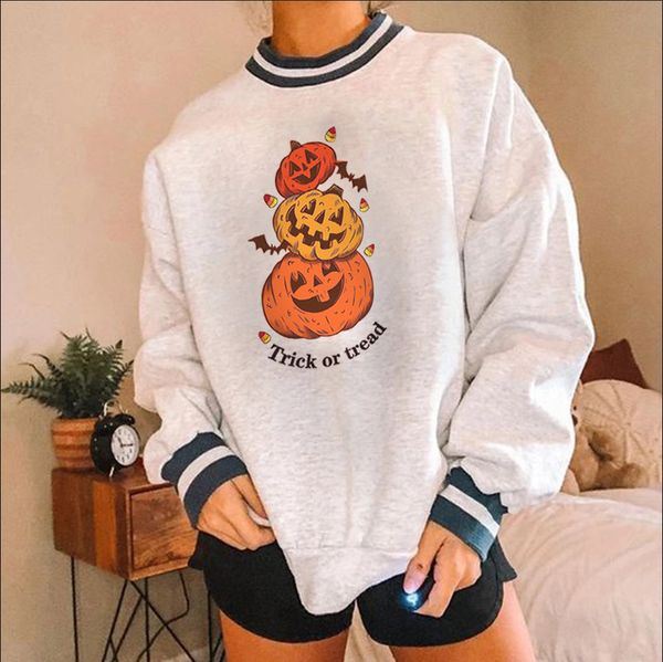 

halloween print casual pullover women's sweater sweatshirt, Black