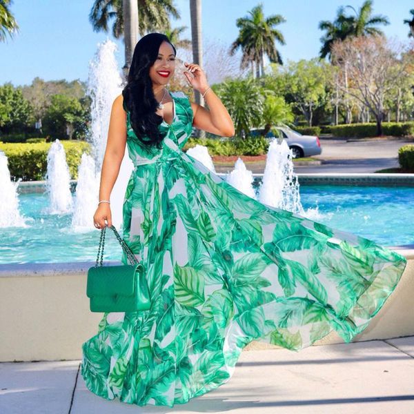 

casual dresses plus size for women womens sleeveless stylish chiffon with belt v-neck printed floral maxi roupa feminina vestidos, Black;gray