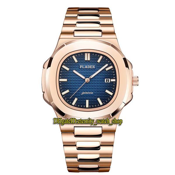 

pladen eternity m003 leisure ultrathin th 8mm mens watches grid pattern blue date dial quartz movement men watch steel case rose gold bracel, Slivery;brown