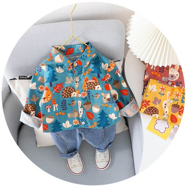 

baby clothing sets boys suits kids clothes spring autumn long sleeve cartoon shirts jeans trousers 2pcs b7787, White