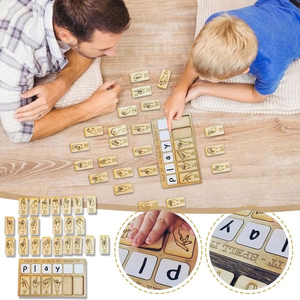 

decorative objects & figurines sign language puzzle board letter learning wooden children educational intellectual fun learn