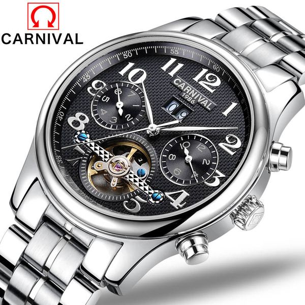 

carnival gentlemen clock brand business luxury rvs waterproof mechanical watches gifts for male relogio masculino, Slivery;brown