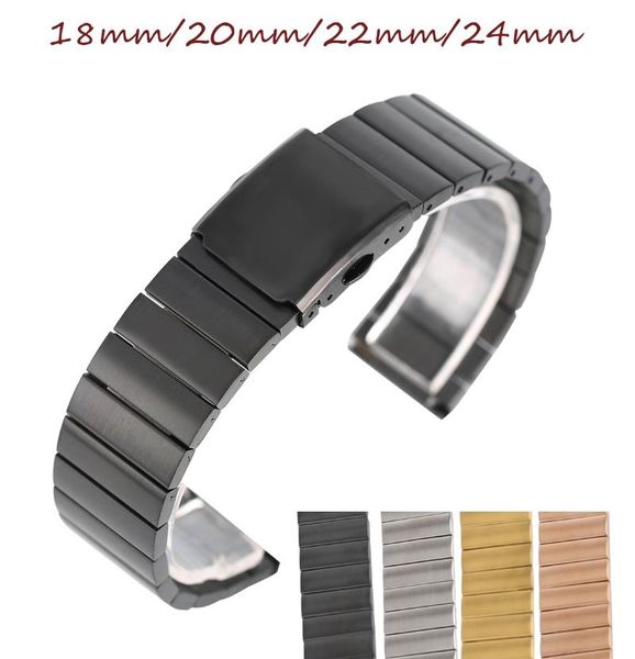 

watch bands 18/20/22/24mm mens stainless steel band strap bracelet clasp +2 spring bars solid link replacement black silver watchband, Black;brown