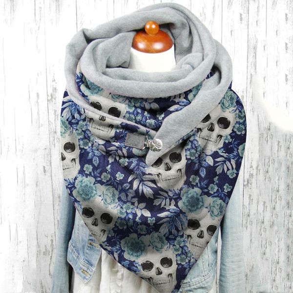 

scarves fashion women cute cat print scarf hijabs female lady retro multi-purpose shawl button femme wraps foulard bufand, Blue;gray
