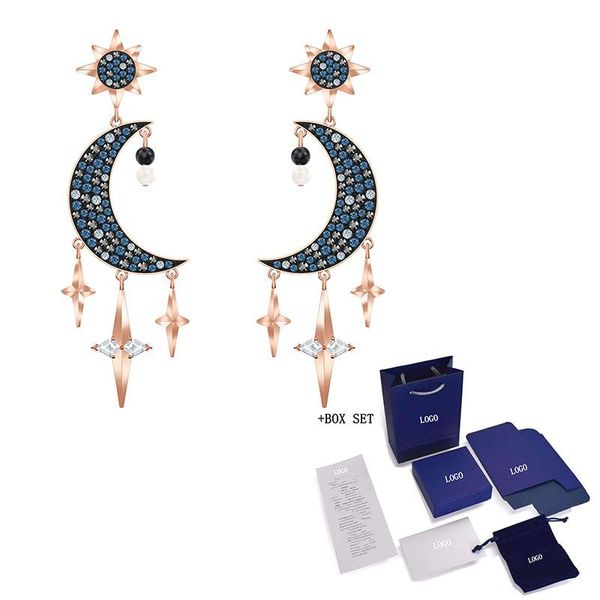 

stud fashion jewelry swa symbolic pierced earrings mysterious night sky moon and stars decoration crystal female romantic gift, Golden;silver