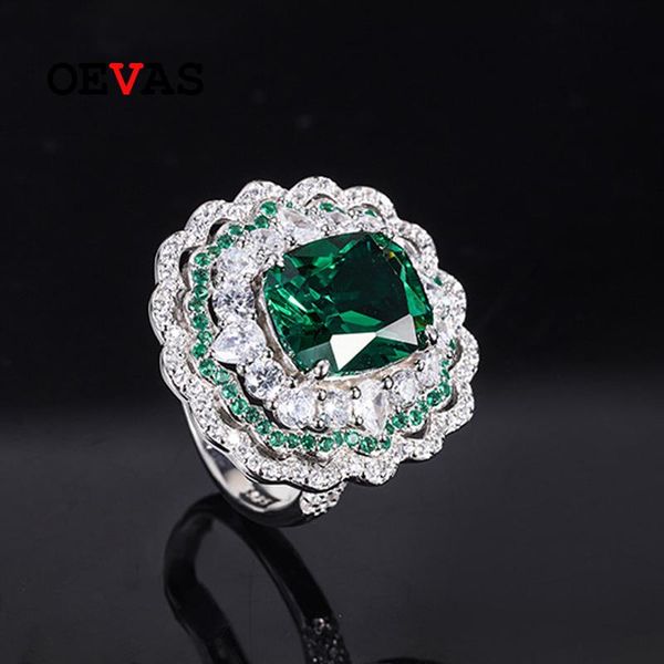 

cluster rings oevas 100% 925 sterling silver 10*12mm emerald aquamarine ruby gemstone for women sparkling wedding fine jewelry wholesale, Golden;silver