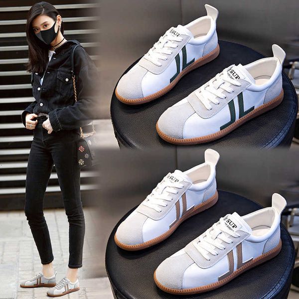 

leather 2021 autumn and winter white shoes women's flat forrest gump single moral training