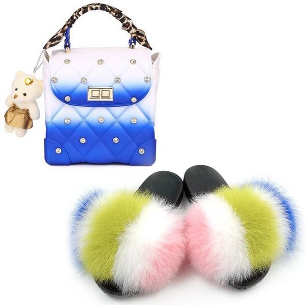 

fur slippers ladies summer furry sandals with fashion color messenger bags fabulous and cute slides wild crossbody bag, Black