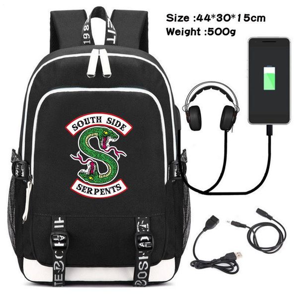 

backpack riverdale south side snake usb charge rucksack teen school bags men's and women's casual lapknapsack