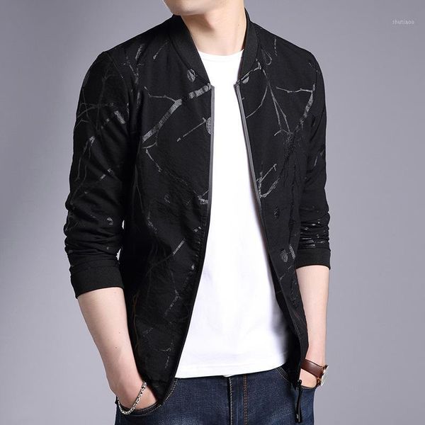 

men's jackets in the autumn of 2021 fashion coat zipper printing slim collar version sleek young jacket, Black;brown
