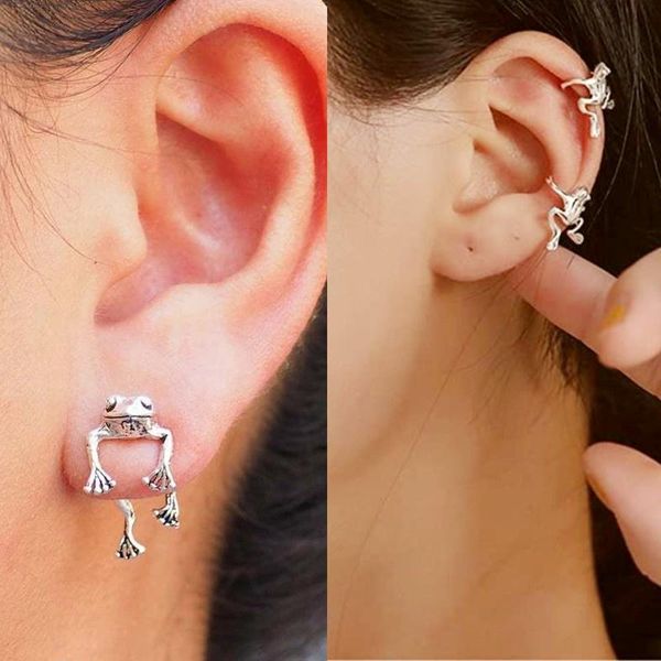 

stud cute frog earrings for women girls animal vintage gothic piercing female punk jewelry brincos, Golden;silver