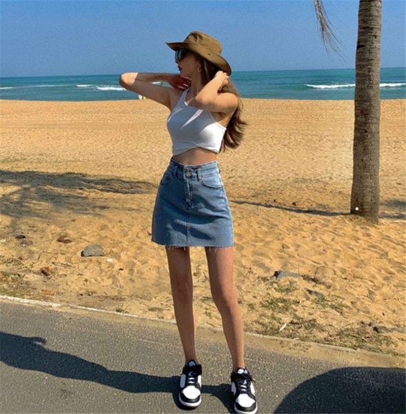 

party dresses denim women's 2021 chic high waist a-line skirt 7xoj, White;black