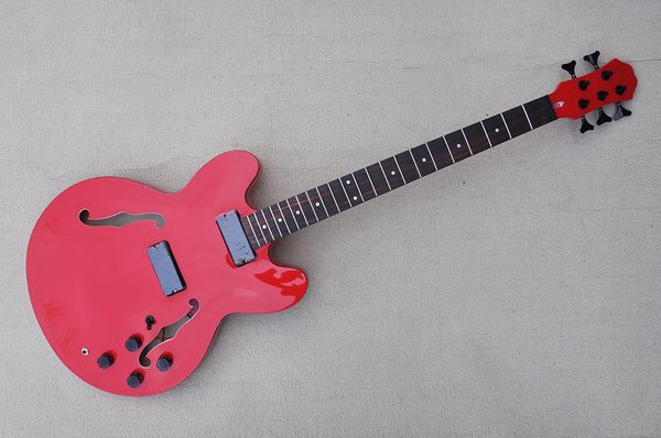 

factory custom 5 strings red electric bass guitar,black hardwares,no bridge,no strings,offer customized