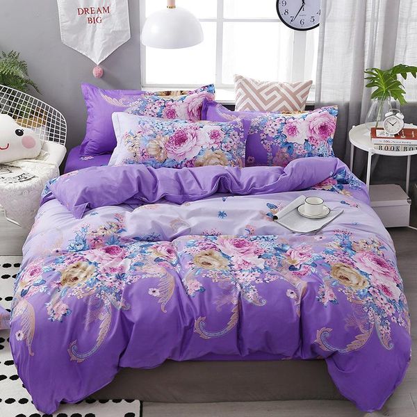 

bedding sets modern flower printed purple bed cover set kids girl duvet child sheets and pillowcases comforter