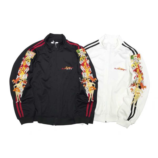 

men's jackets double embroidery stripe ins zipper loose school uniform sports casual jacket zhou zhennan same, Black;brown