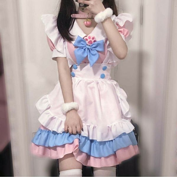 

luxury women's jackets s-4xl maid super bow lolita women's big man pink and blue cute skirt, Black;brown