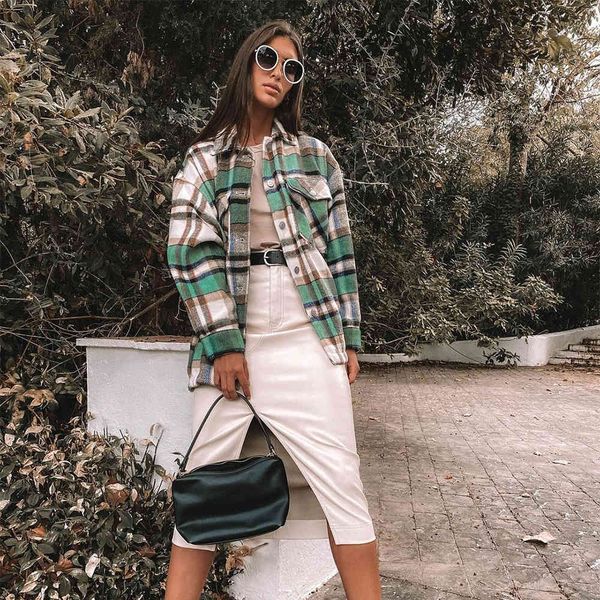 

women jacket plaid check full sleeves lapel collar classic style vintage coat fashion outerwear veste femme 210420, Black;brown