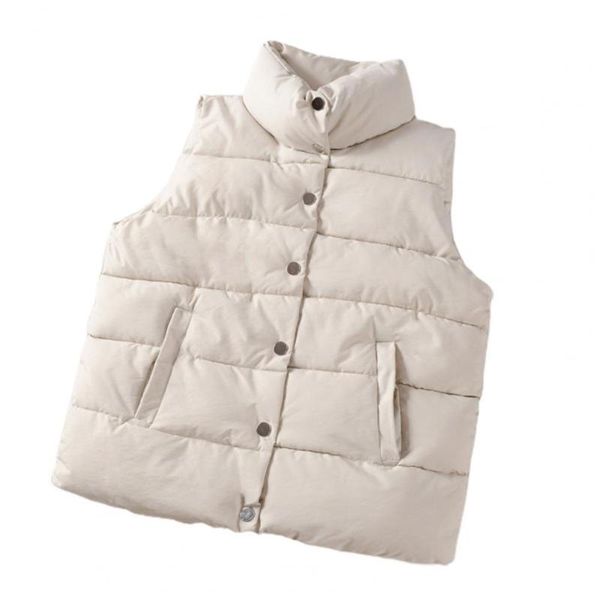 

women's vests women vest coat solid color sleeveless windproof short jacket stand collar loose extra thick winter waistcoat 2021, Black;white