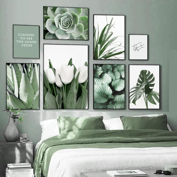 

paintings white tulip orchid aloe monstera green plant art canvas painting nordic posters and prints wall pictures for living room decor