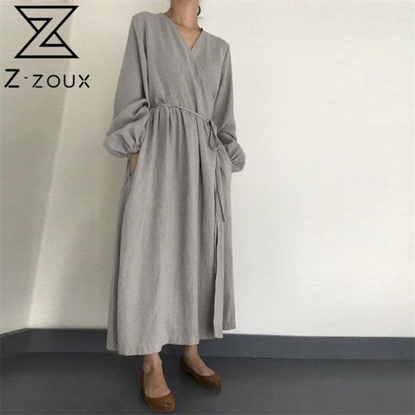 

women dress lantern sleeve v-neck bandage plus size long dresses vintage clothes 210513, Black;gray