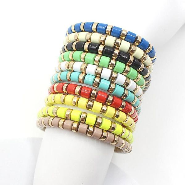 

charm bracelets bohemian golden paint rainbow color matching women's bangle bracelet diy cylindrical tube fashion yoga jewelry, Golden;silver