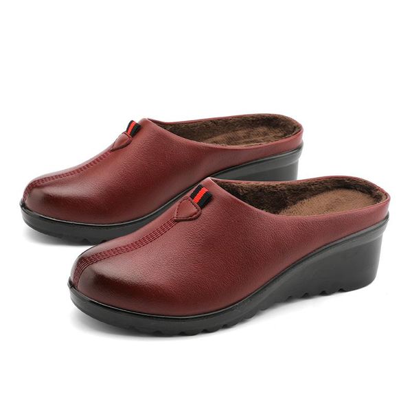 

winter half slippers women warm fur casual shoes outdoor walking shoe for ladie anti slip flats ladies, Black