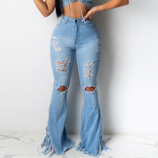 

women party casual pants jeans high waist ripped draped holes slim bell bottom clothes ladies fashion street trousers s-3xl women's & c, Black;white