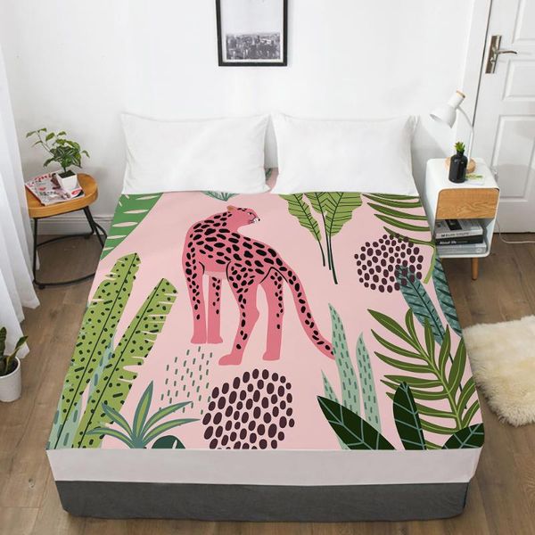 

sheets & sets 1pc bed sheet elastic fitted with an band 150/180/200/160*200 mattress cover double nordic pink leopard