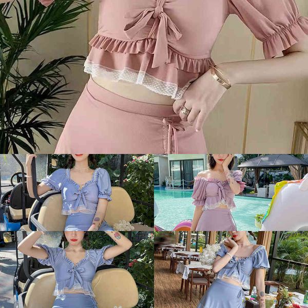 

new spring women's split conservative skirt 2021 korean fairy fan xianshou gathers students' swimsuit2021, White;black
