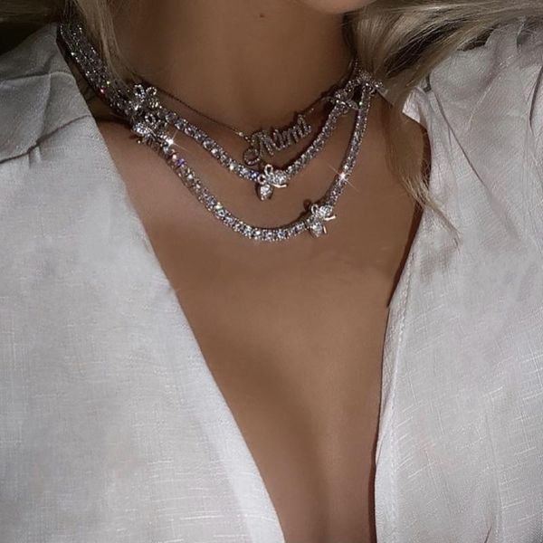 

chokers europe and america hip hop butterfly necklace woman crystal set rhinestone shining necklaces neck chain colour, Golden;silver