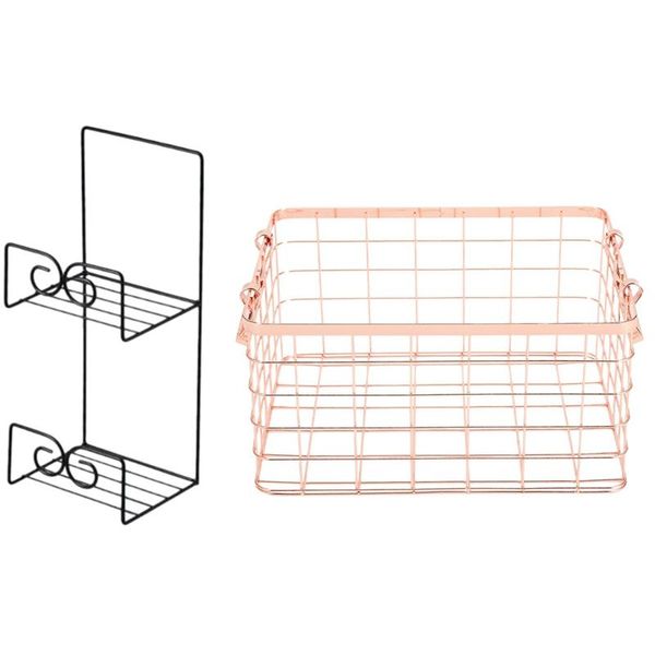

metal storage basket iron net table shelves rose gold & houseware over door/wall mount schoolbag rack shelf dishes plates