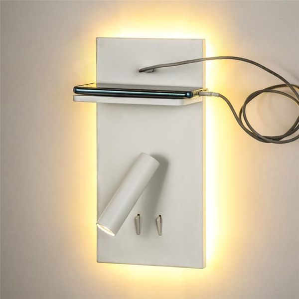 

modern el bedroom wall lamps bedside led reading sconces lights homestays usb wireless charging multi-function lighting lamp