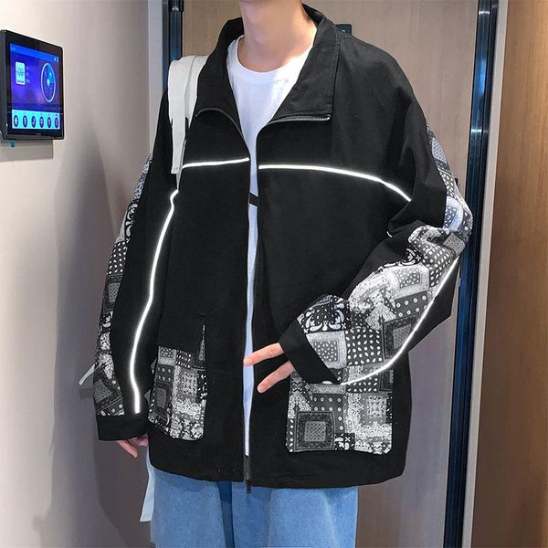 

men's jackets cashew flower overalls spring and autumn fashion loose size jacket reflective american vintage high street, Black;brown