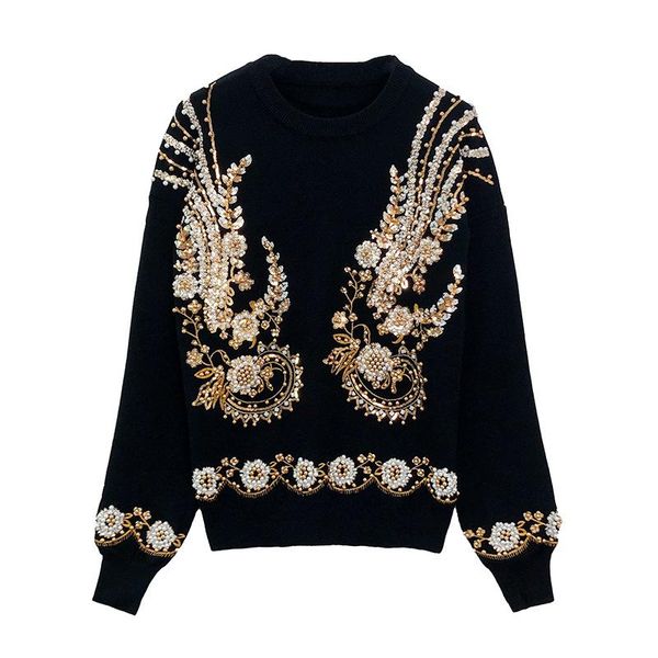 

women's sweaters luxury pullovers fall 2021 loose heavy b sequins studded long-sleeve jumpers high qaulity female, White;black