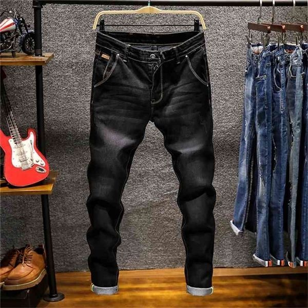 

skinny jeans men's slim-fitting high-quality stretch pencil pants blue khaki gray men fashion casual 210716