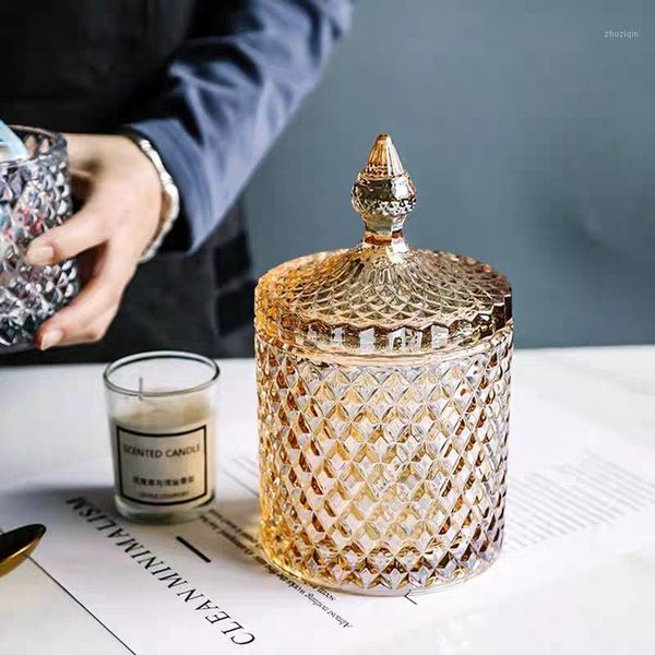 

storage bottles & jars box luxury snack bottle household jewelry jar art glass candle home lid swab candy french decoration
