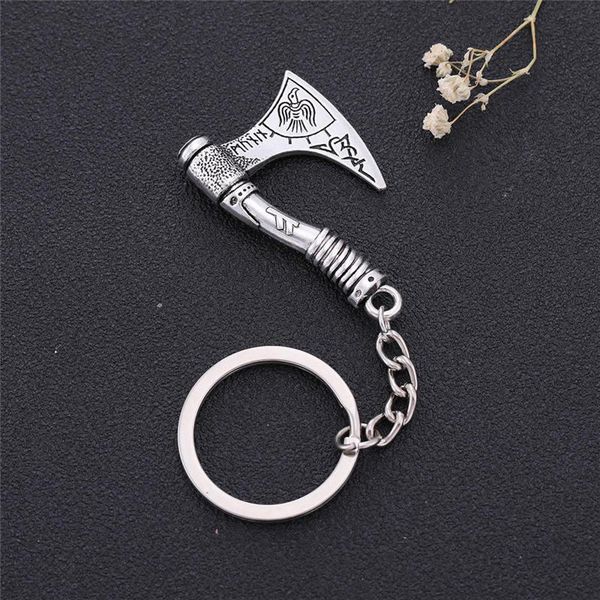 

keychains viking style key chain for women men nordic traditional bird and runes totem pattern axe shape provide drop, Silver