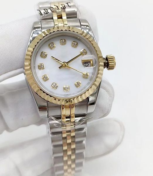

fashion 26mm women's watch ladies automatic mechanical watches woman stainless steel folding buckle sport waterproof business wristwatc, Slivery;brown