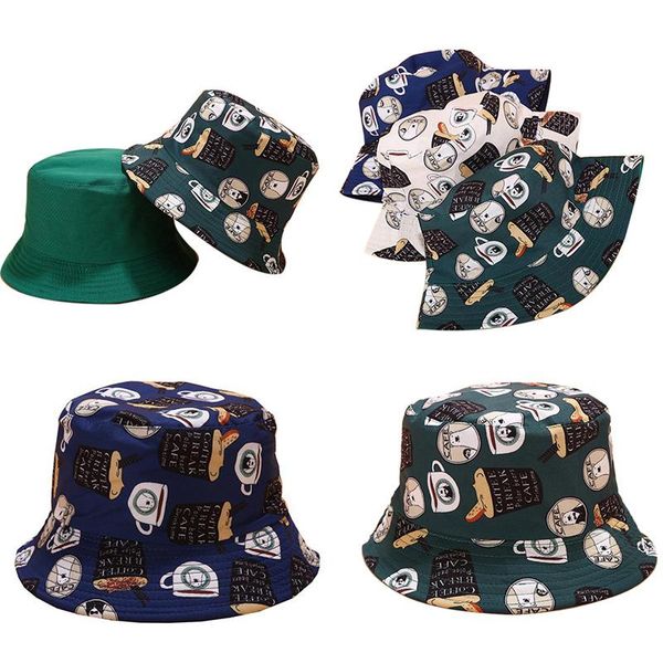 

wide brim hats double side printed animal bucket hat fisherman outdoor travel sun cap for women, Blue;gray