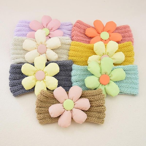 

hair accessories big flower baby headbands for child floral headwear elastic turban kids knitted headband headwrap, Slivery;white