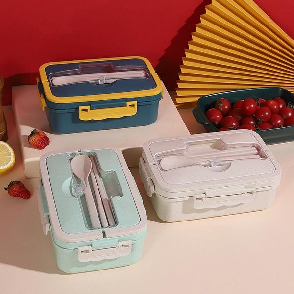 

dinnerware sets japanese style bento box kids student container wheat straw material leak-proof square lunch with compartment soup cup