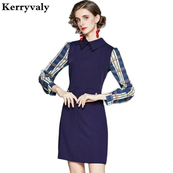 

casual dresses spring 2021 a-line decorated patch pocket blue office dress women autumn long sleeve midi ladies vestido mujer k5598, Black;gray