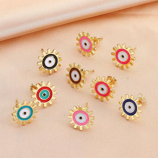 

stud colorful geometric gear earrings for women style fashion jewelry party gifts, Golden;silver