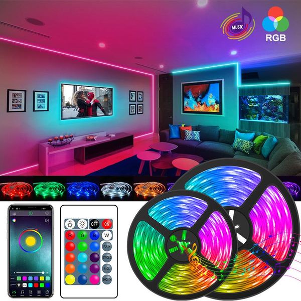 

strips bluetooth-compatible led strip light background wall tv smd 10m 15m 20m wifi rgb flexible lamp 5m tape diode