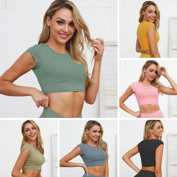 

yoga outfit shirts short sleeve solid color seamless women fitness crop workout gym clothes sportswear running t-shirts 2xl