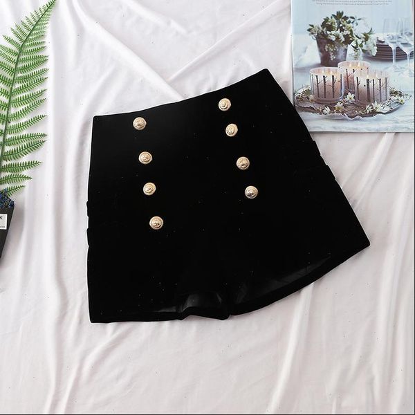 

double breasted women short velvet shorts outside autumn wear high waist slim casual ladies femme, White;black